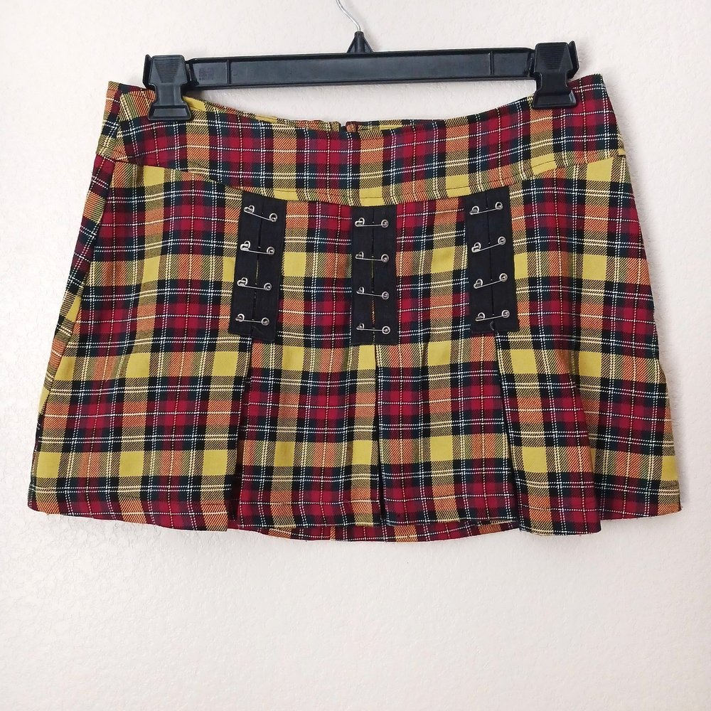 Hot Topic Vintage Y2K Safety Pin Plaid Mini Skirt Womens Large Punk Goth